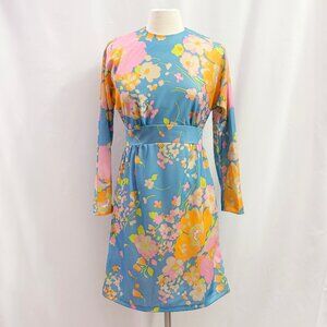 Vintage blue floral long sleeve dress - fits like a medium